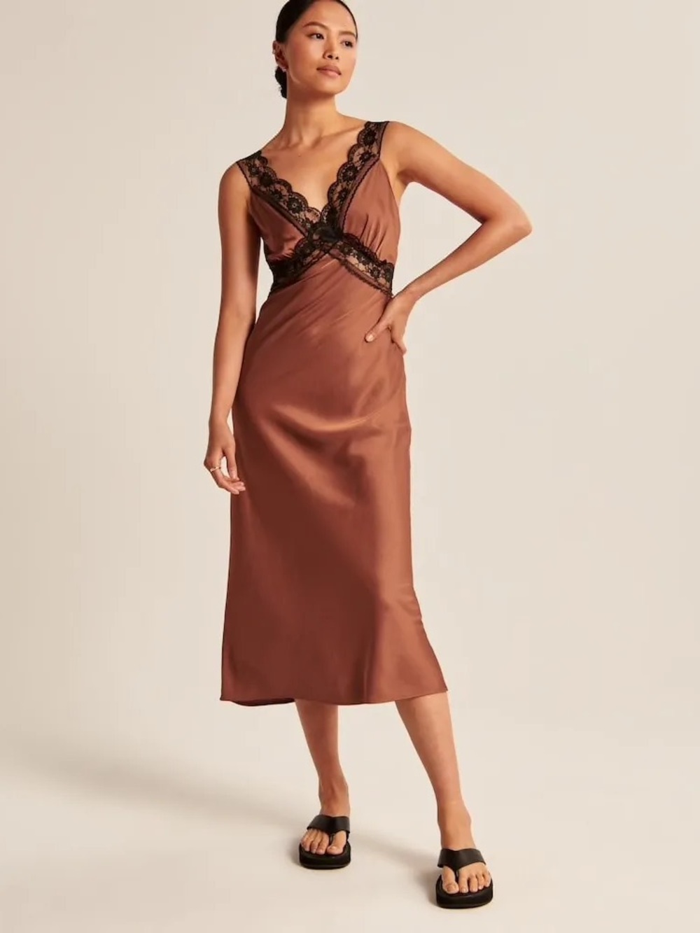 Abercrombie & Fitch Satin Slip Midi Dress Lace